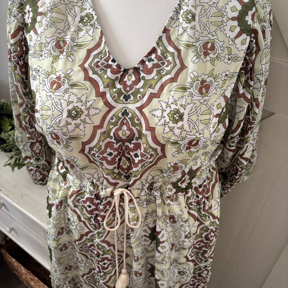 New SOFT SURROUNDINGS Zia Medallion Print Maxi Dress Size 3X Lined Tie Waist - Picture 2 of 14